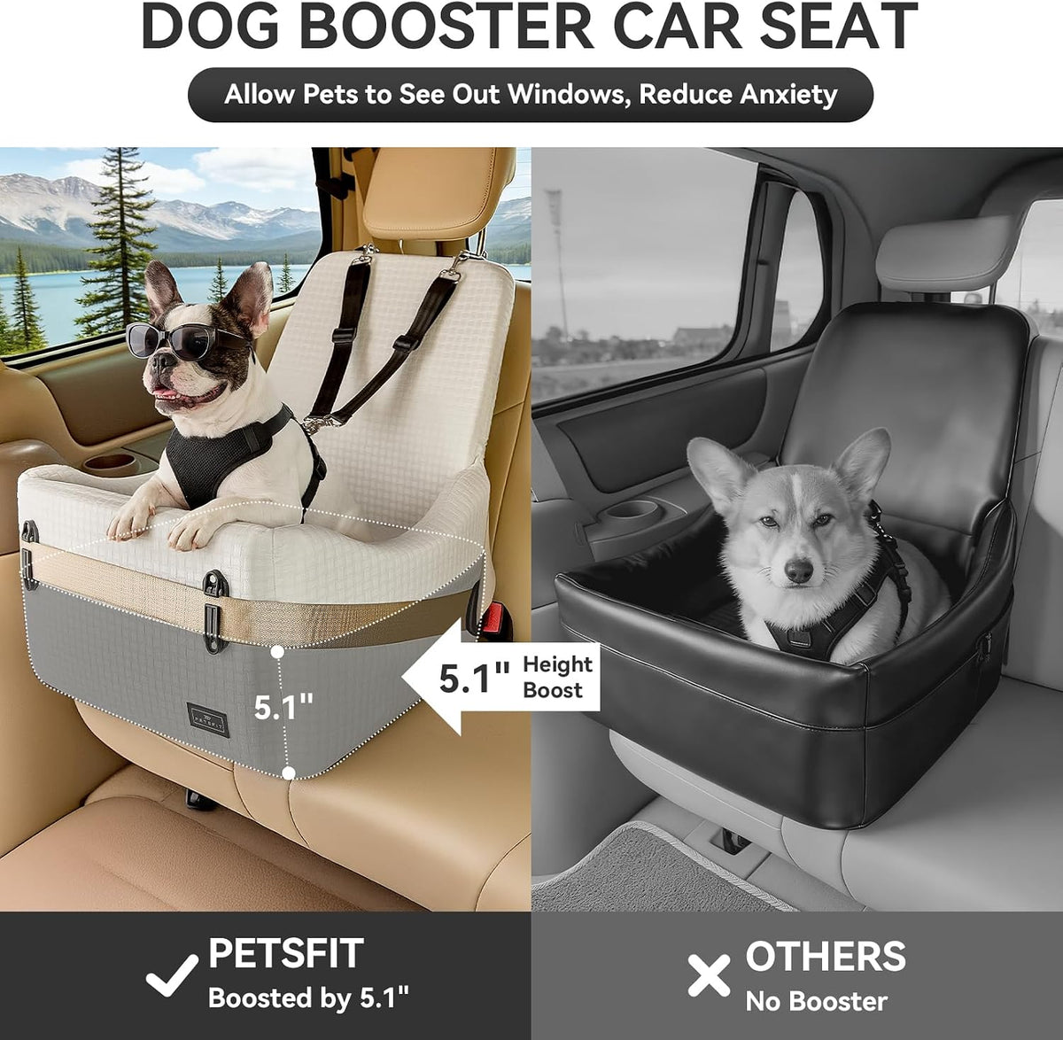 petsfit pet car seat with patented safety system, side view