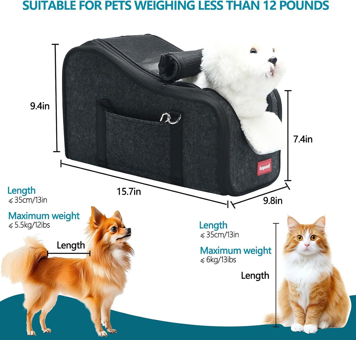 center console small dog car seat,portable pet cat, side view