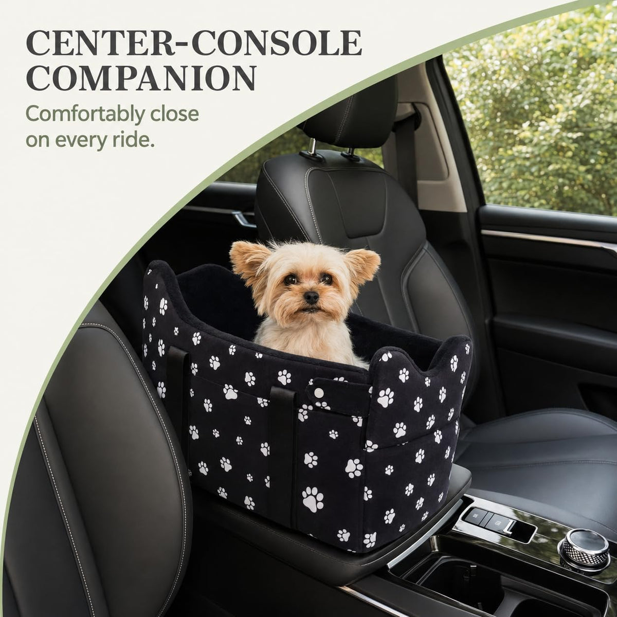 center console dog car seat safe travel for shown in use