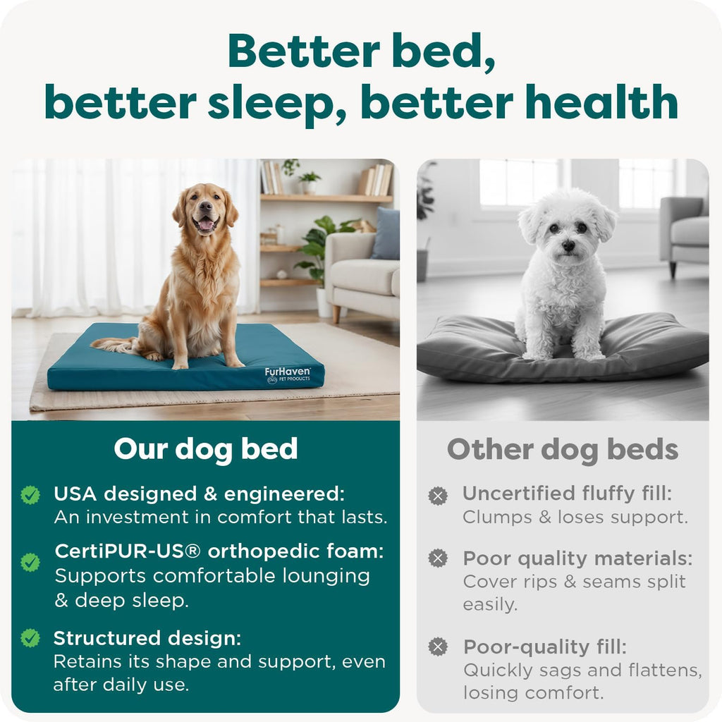 furhaven water-resistant orthopedic dog bed for large dogs on a desk or shelf