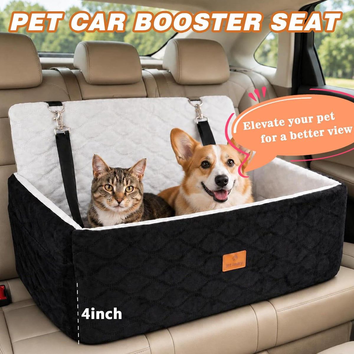 dog/cat car seat pet booster seat for dogs/cats, close-up detail