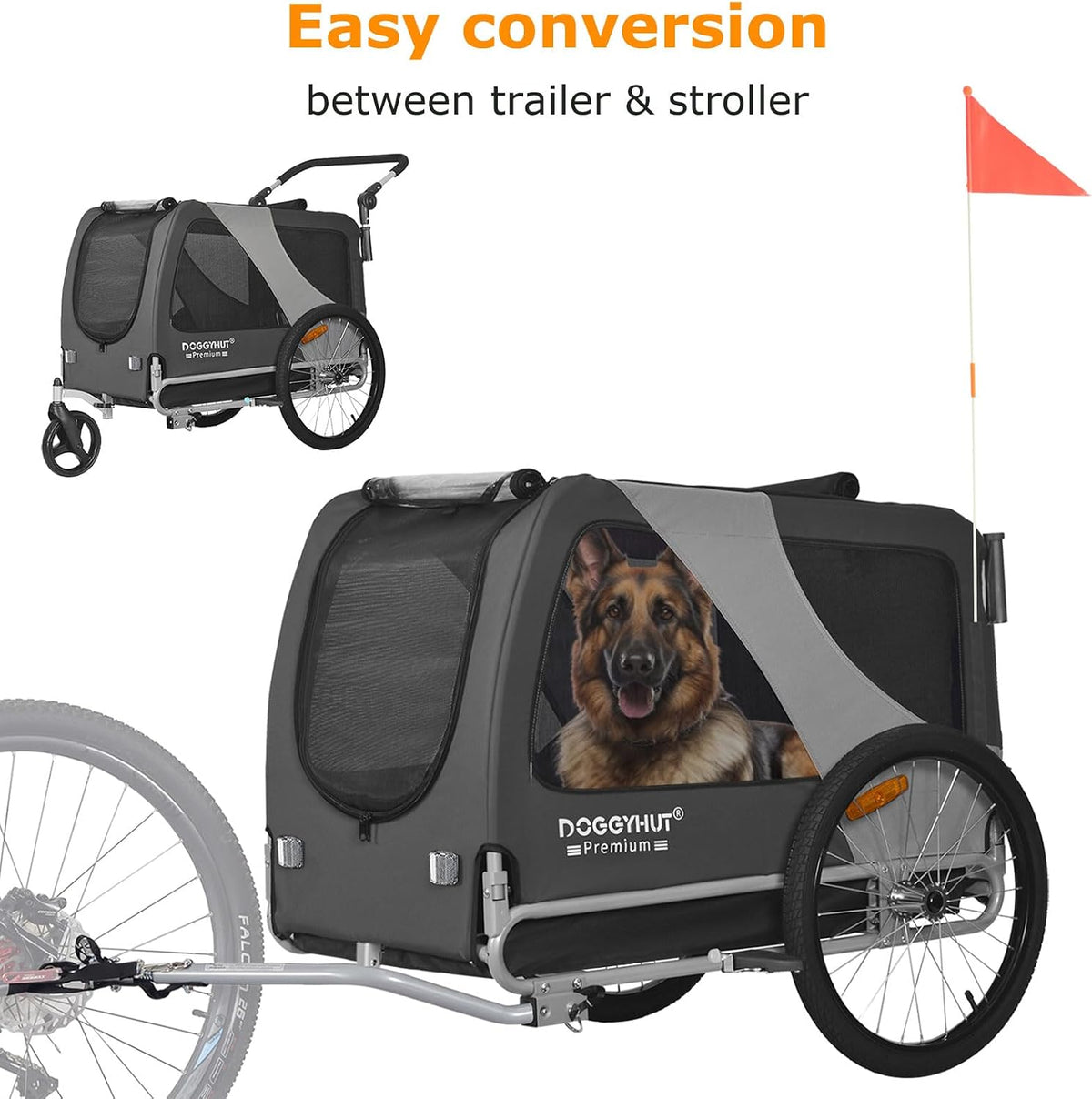 doggyhut® premium x large pet bike trailer &, front angle view