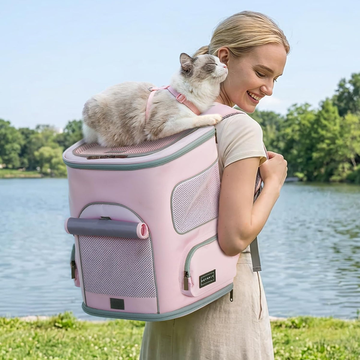 petsfit pet carrier backpack with upgraded waist protection shown in use