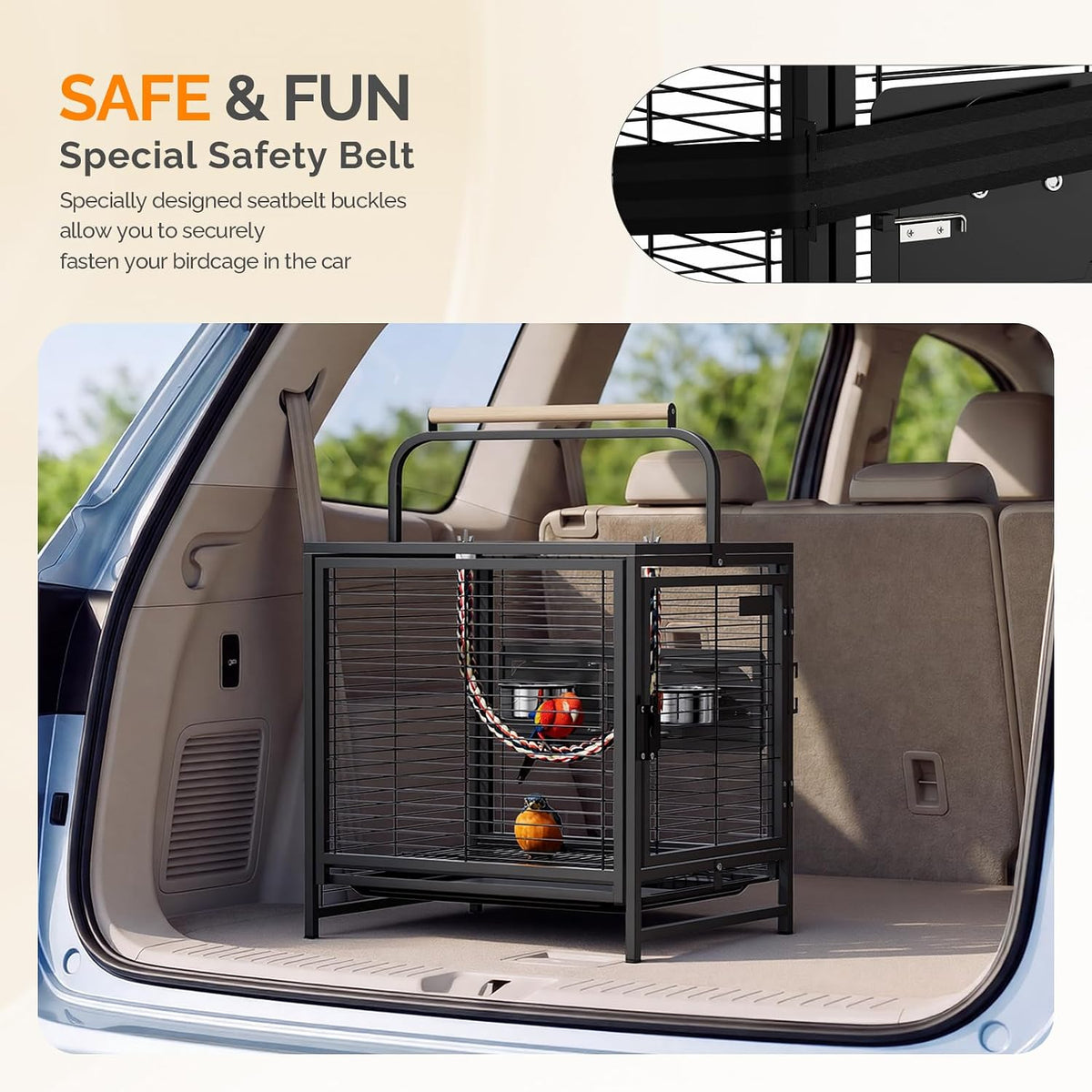 vingli small bird cage, 19 inch travel carrier, side view