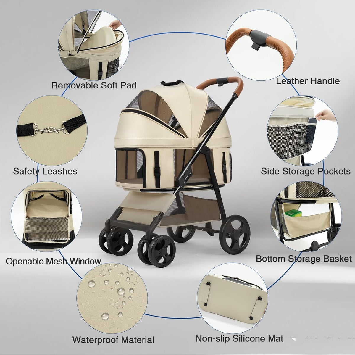 4 wheels pet stroller for small/medium dogs and, side view