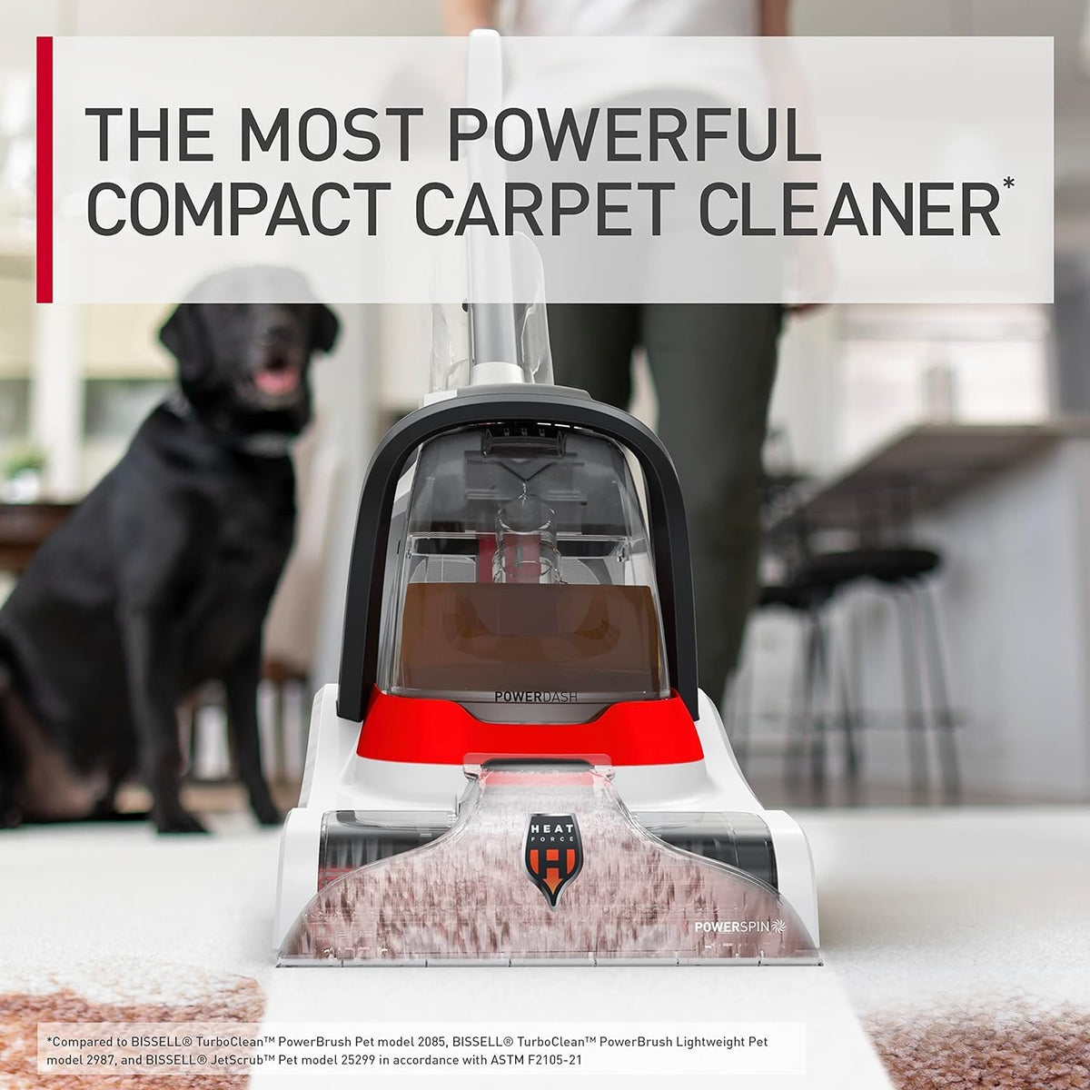 hoover powerdash pet+ compact carpet cleaner machine, fh50704v shown in use