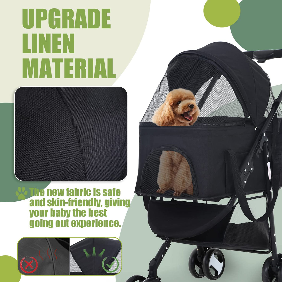dog stroller cat stroller pet stoller 3-in-1 folding, close-up detail