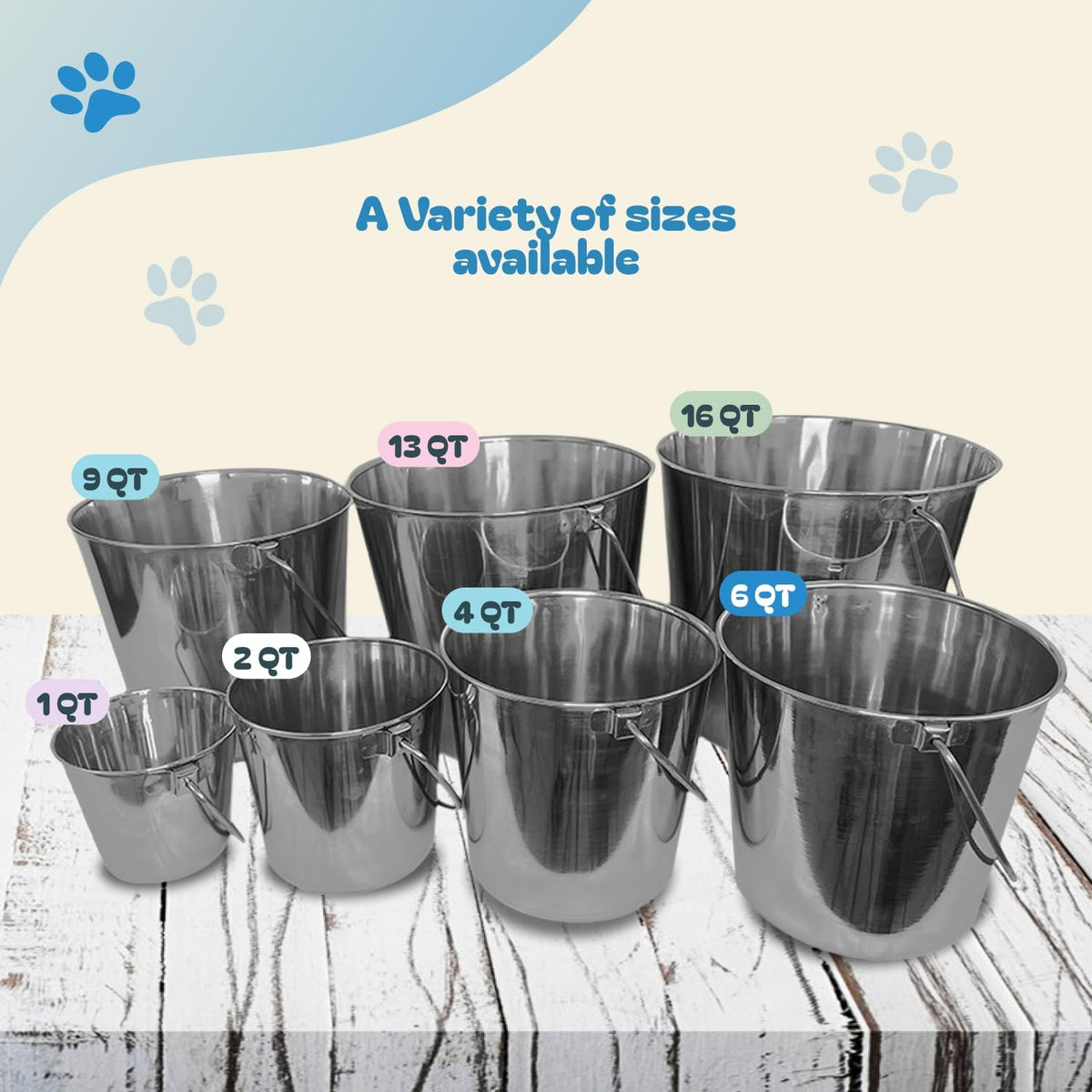heavy stainless steel round bucket, 9 quart | showing dimensions