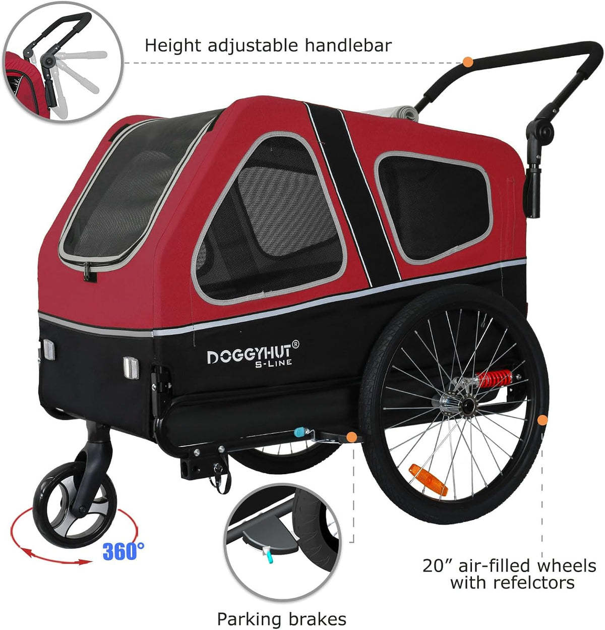 doggyhut® s-line xl pet bike trailer & stroller, close-up detail