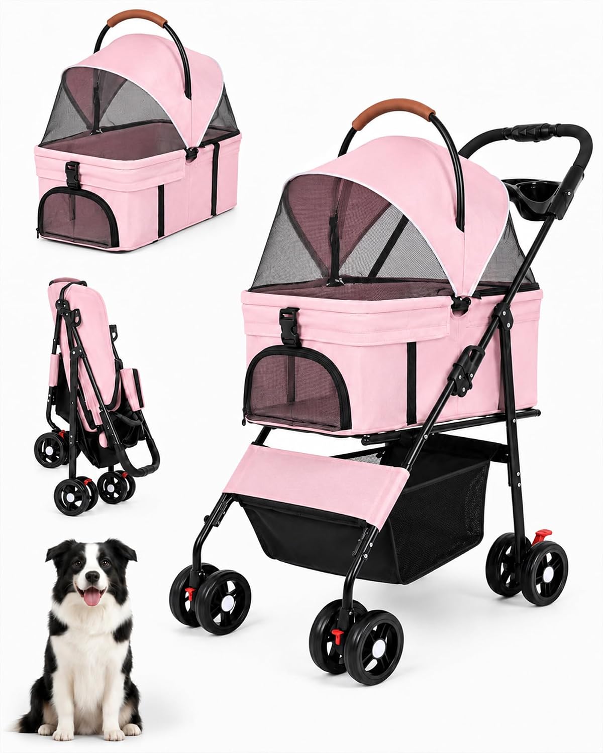 pet stroller, 3 in1 foldable dog cat stroller, main product view