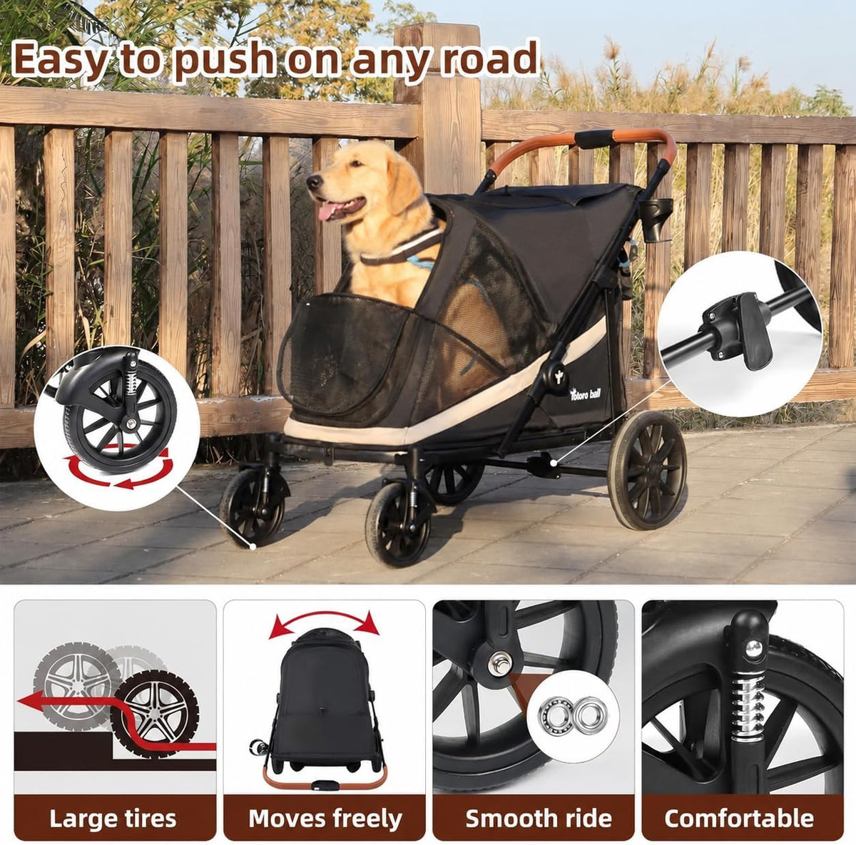 dog stroller for large dogs one-click folding 4 shown in use