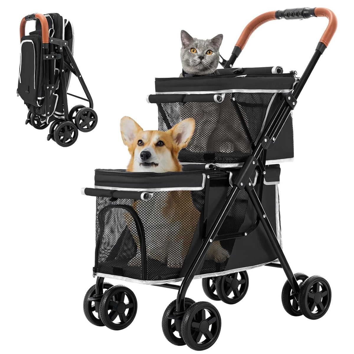 double pet stroller for 2 dogs & cats, main product view