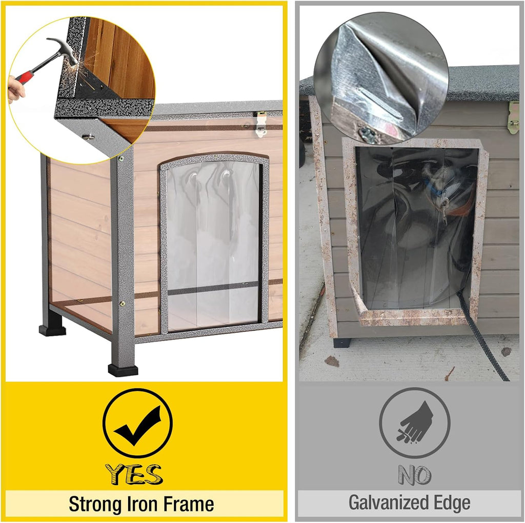 aivituvin dog house outdoor & indoor wooden dog shown in use