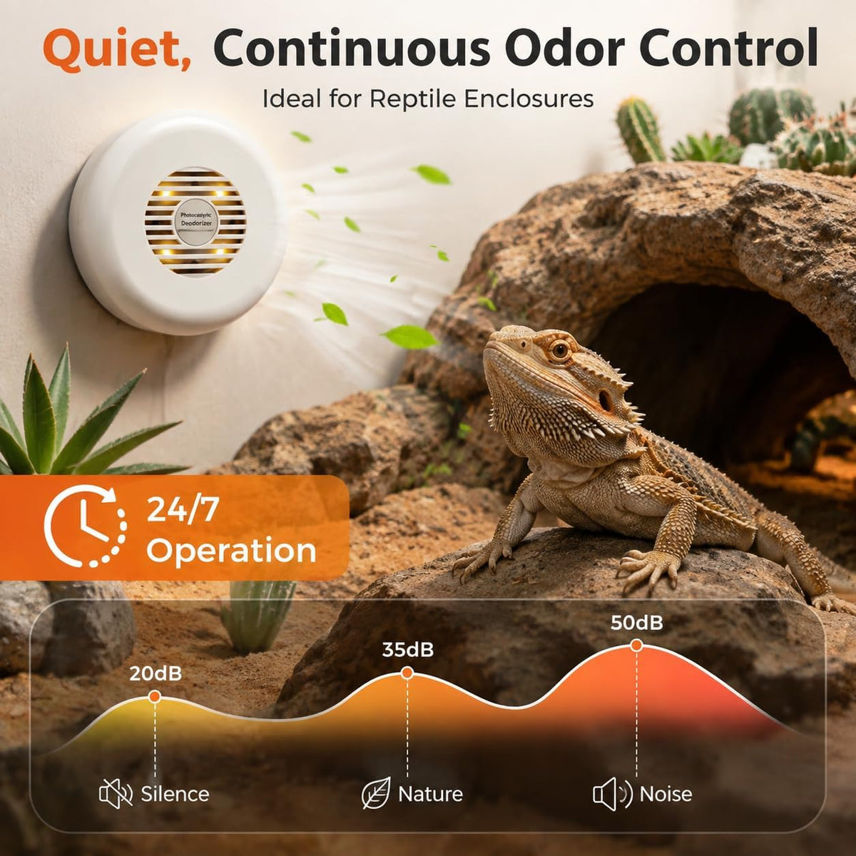 reptile enclosure odor eliminator, pco deodorizer for terrariums, close-up detail