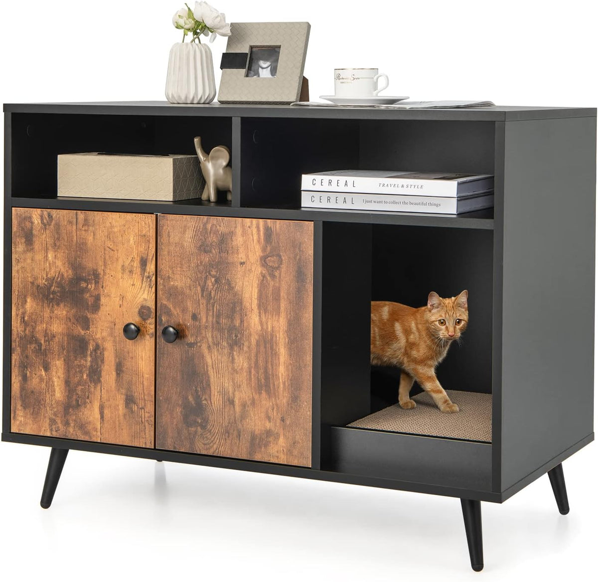 petsite litter box enclosure, wooden cat litter box, main product view