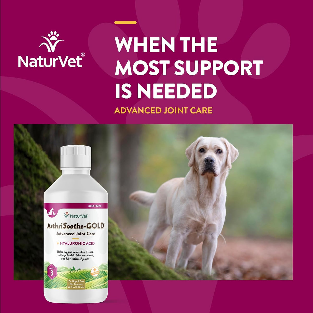 naturvet arthrisoothe-gold for dogs joint supplement, level 3, side view