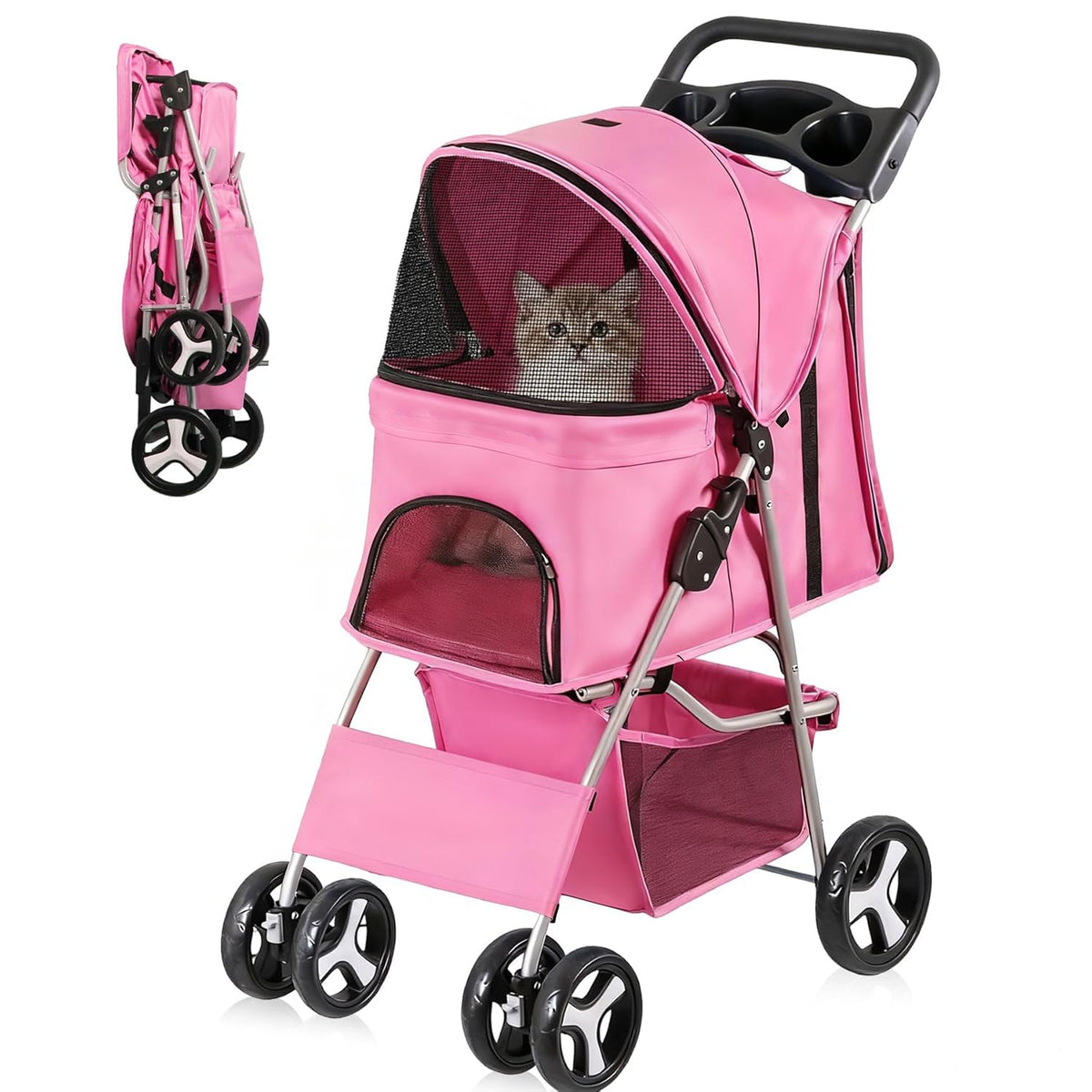 zeny foldable pet stroller, cat/dog stroller with 4, main product view
