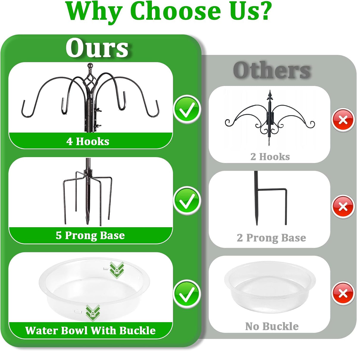 bird feeding station kit, 94-inch, 6-hook metal bird, side view