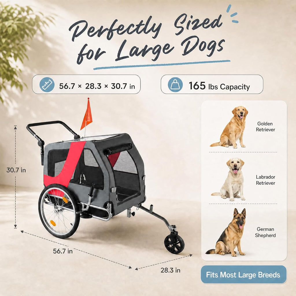 2-in-1 pet bike trailer & stroller, 165lbs carrier, close-up detail