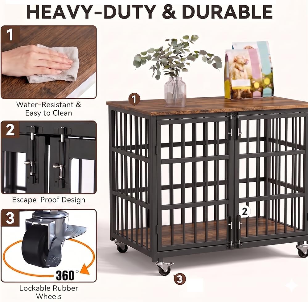 boldbone 42 inch dog crate furniture, heavy duty showing dimensions