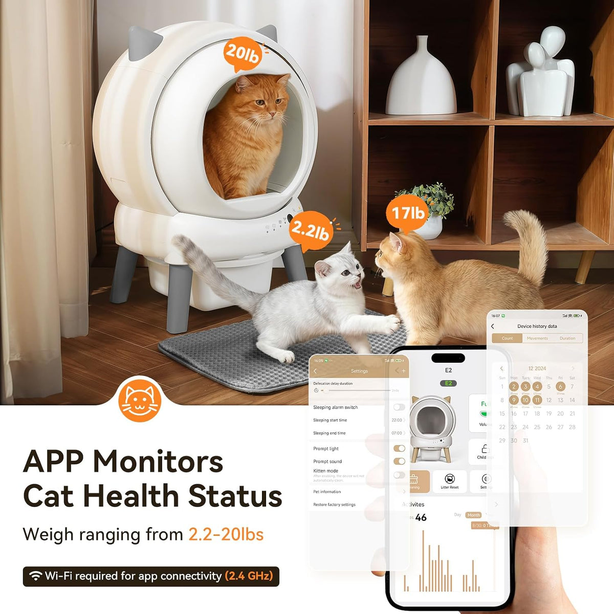 self cleaning automatic cat litter box e2 smart, side view
