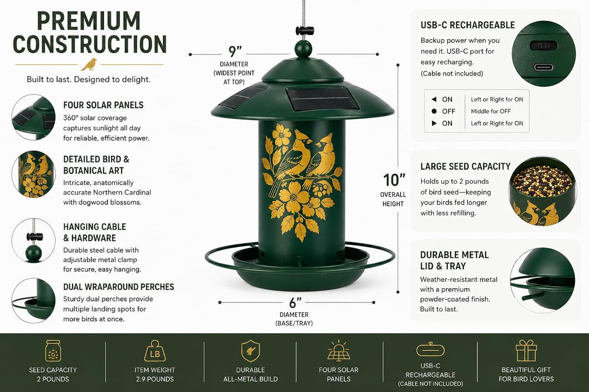 avinel solar lantern bird feeder – solar-powered outdoor, side view