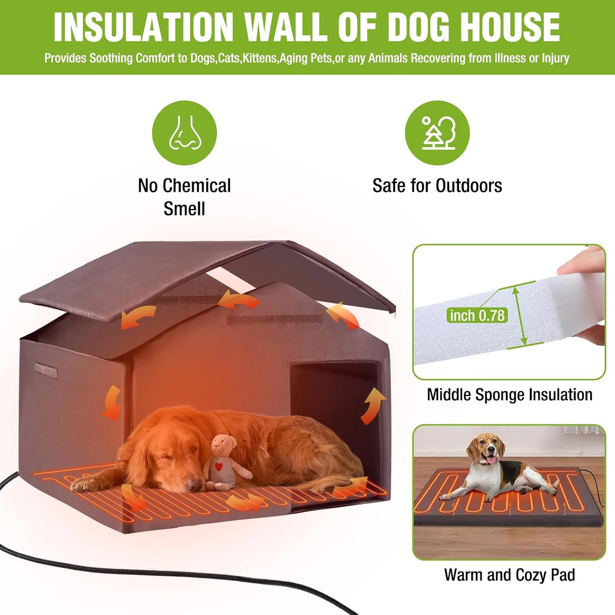 gutinneen heated dog house outdoor large dog kennel, close-up detail