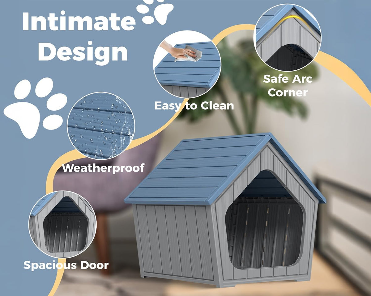 drato small dog house indoor/outdoor, blue, side view