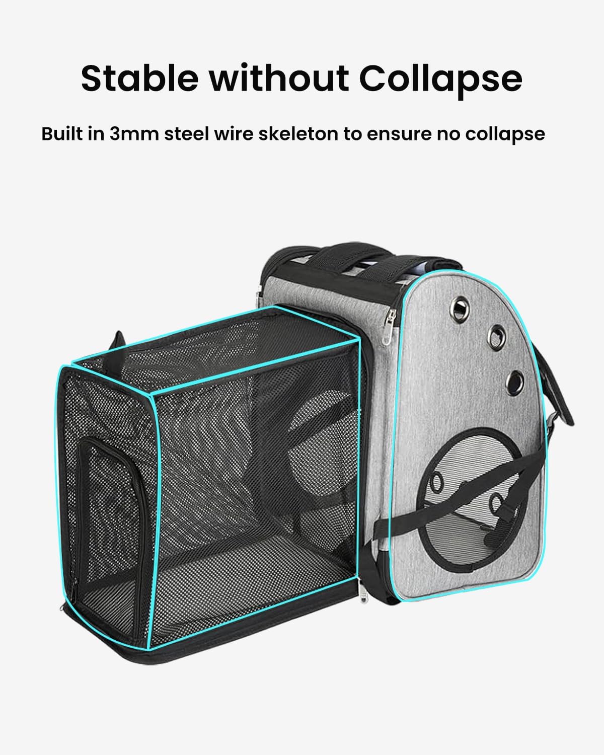 expandable cat backpack carrier for small cats/dogs airline showing dimensions