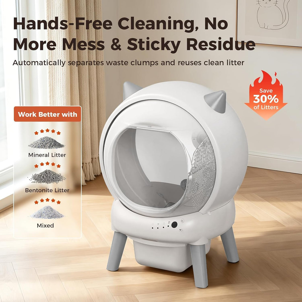 self-cleaning litter box, app control smart drum automatic showing dimensions