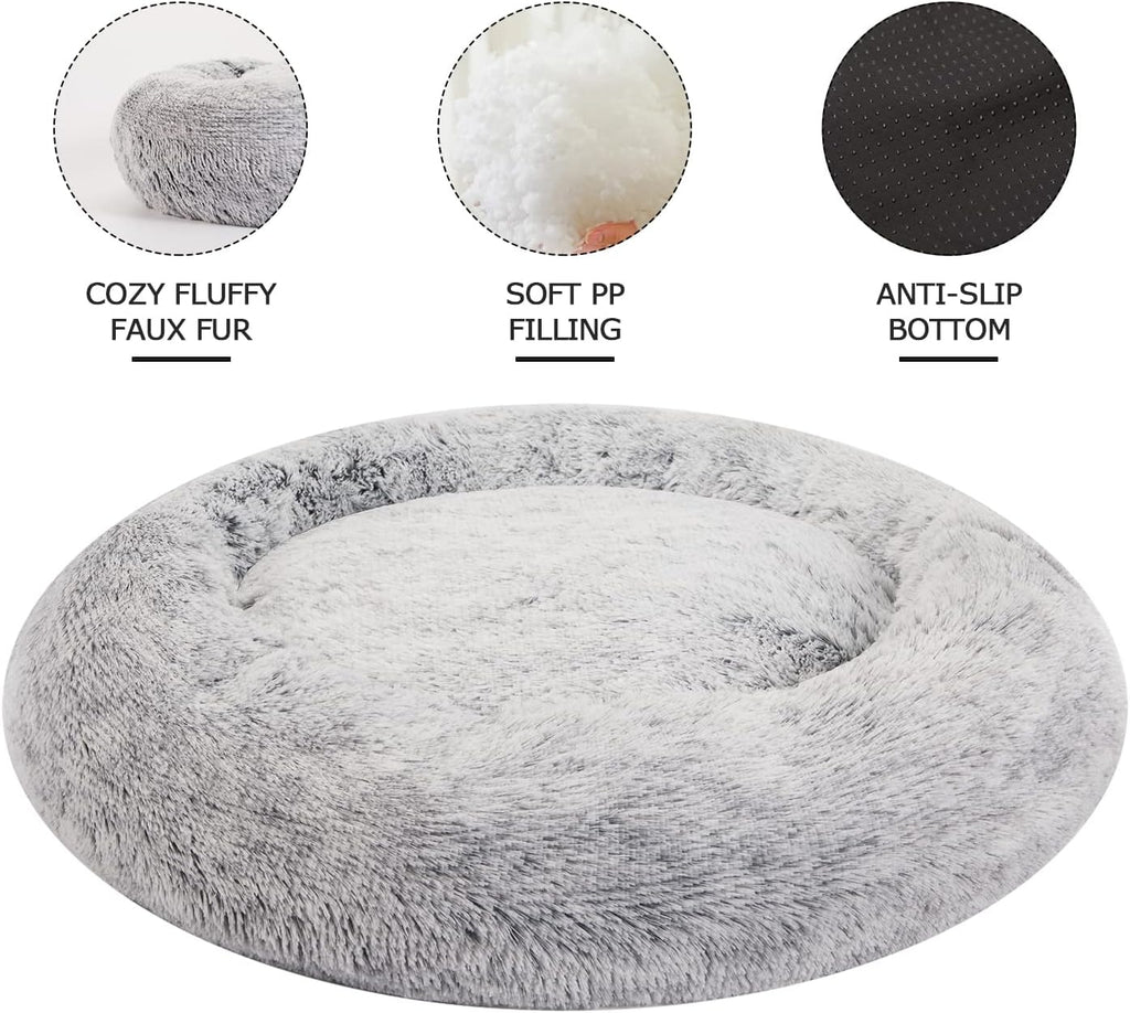 bedfolks calming fluffy donut dog bed for large, close-up detail