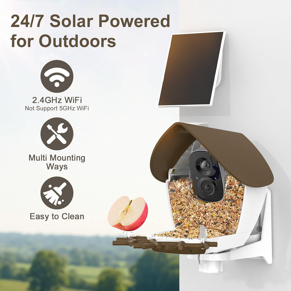 smart bird feeder with camera solar powered 2k showing dimensions
