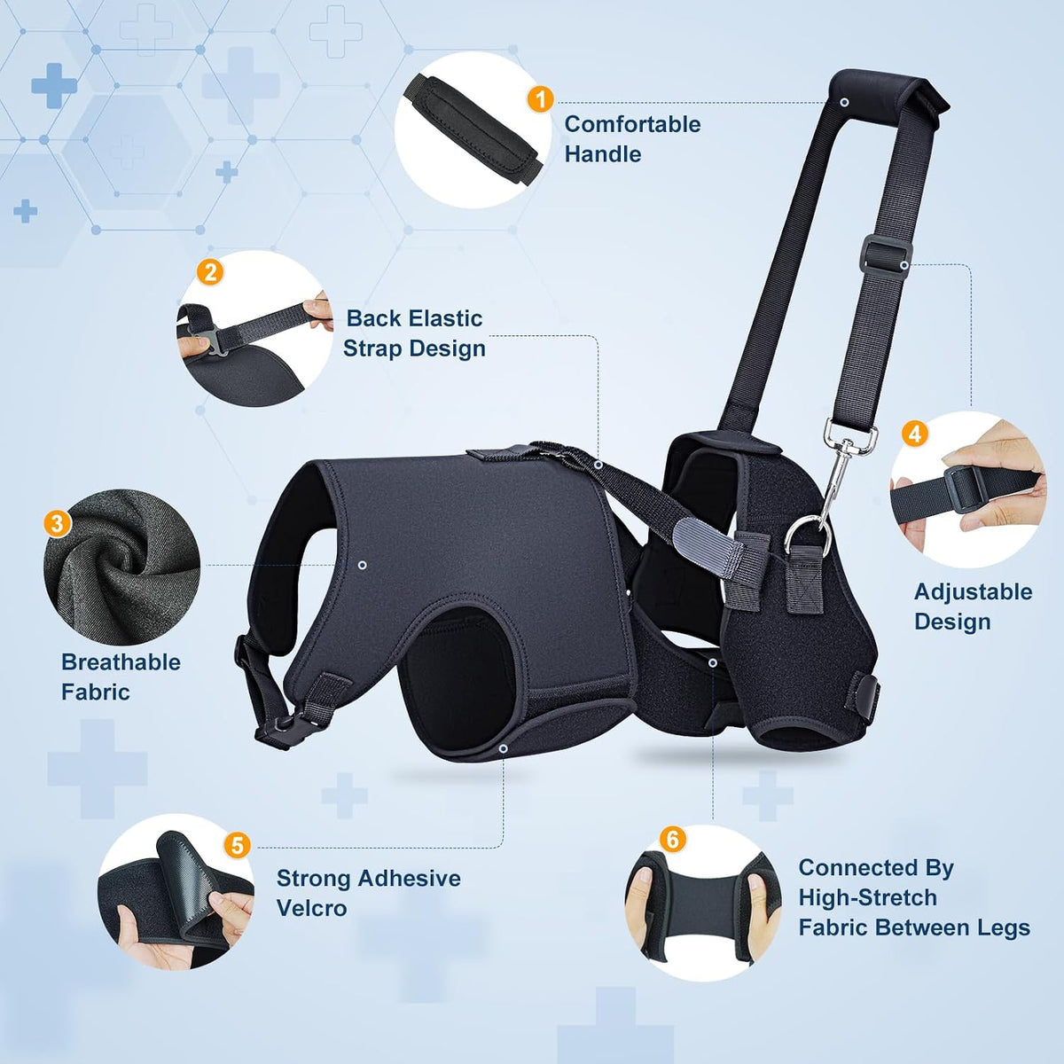 supet dog hip dysplasia brace with back lift shown in use
