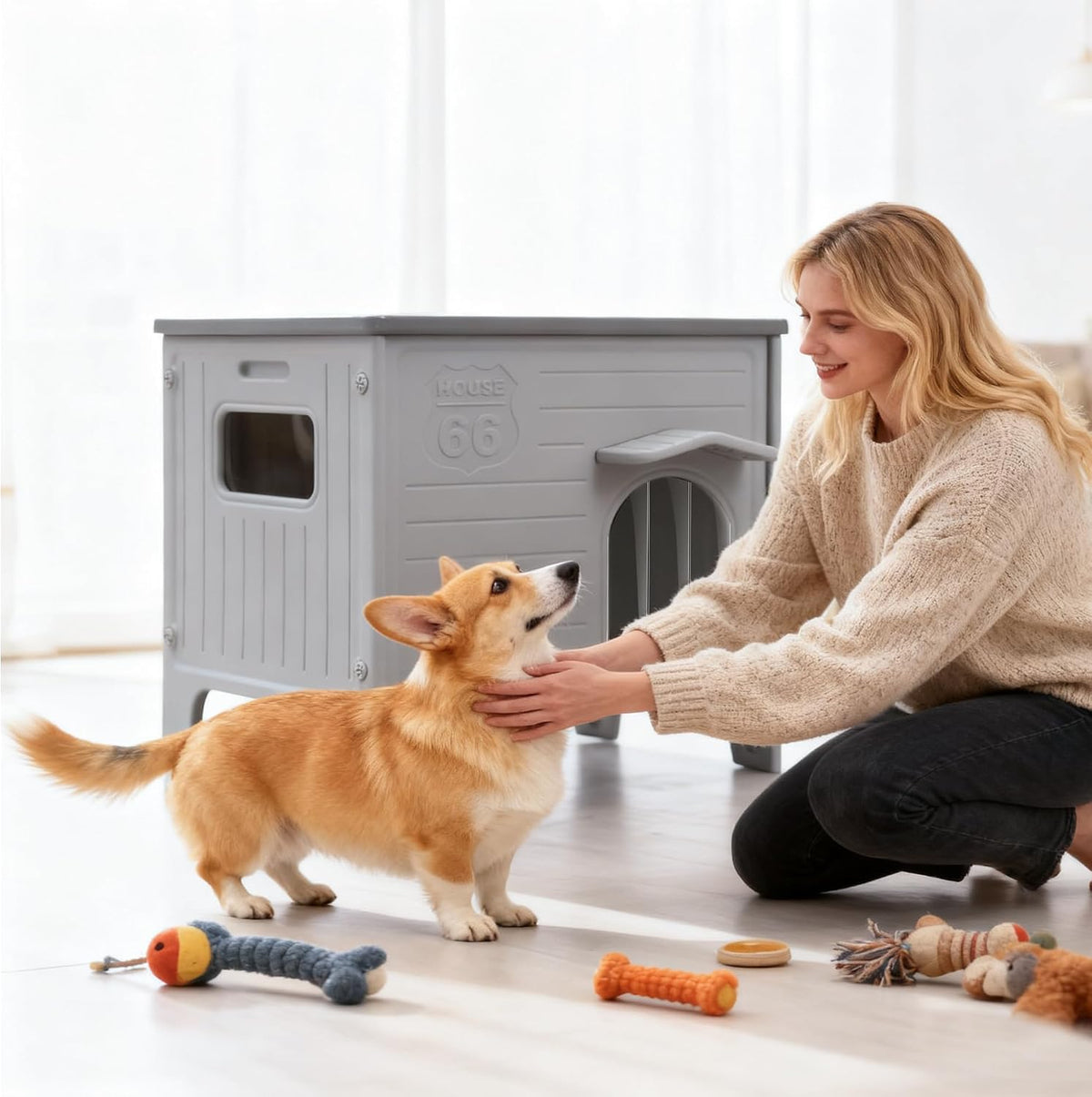 rockever dog house outdoor indoor for small medium, front angle view