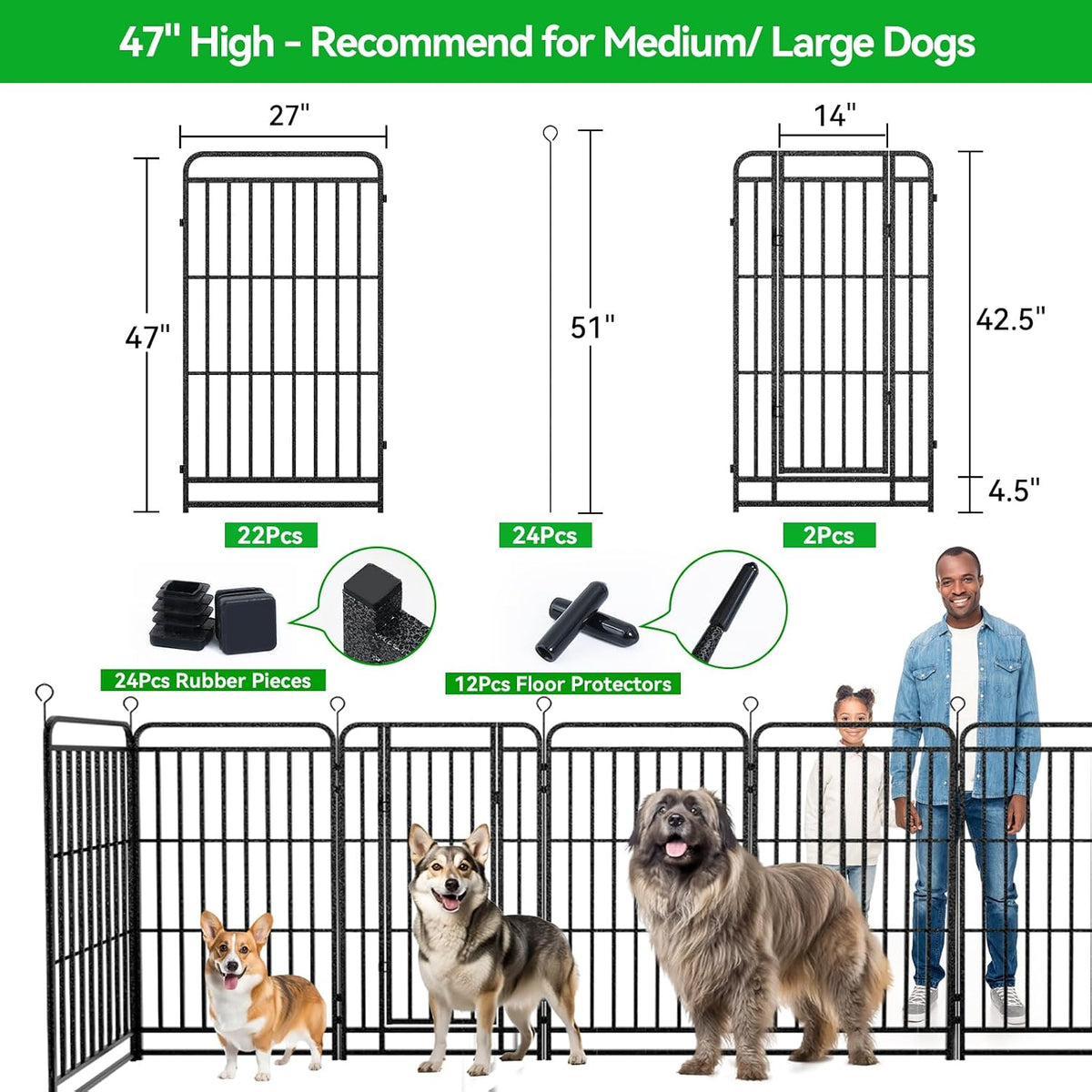kfvigoho heavy duty dog playpen 24 steel panels showing dimensions