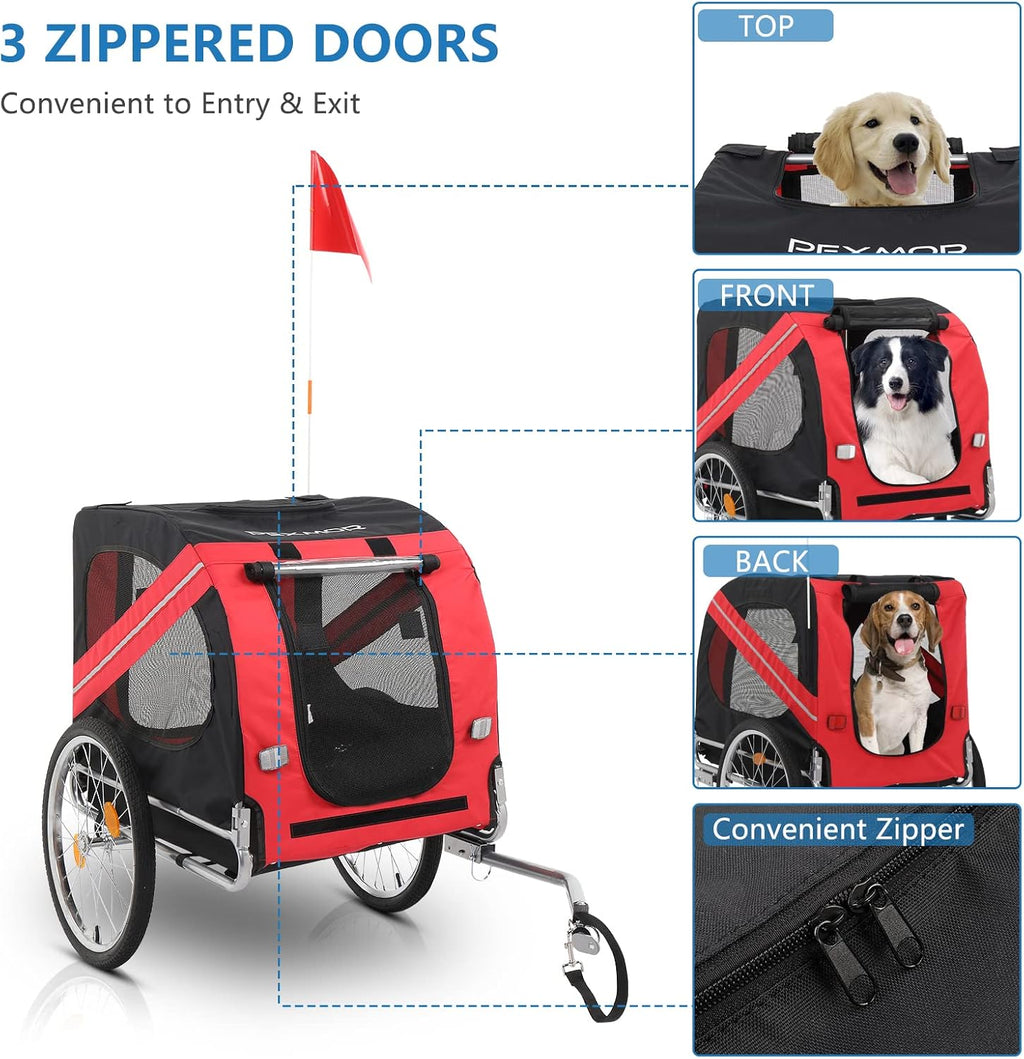 pexmor dog bike trailer, folding pet dog trailer, side view