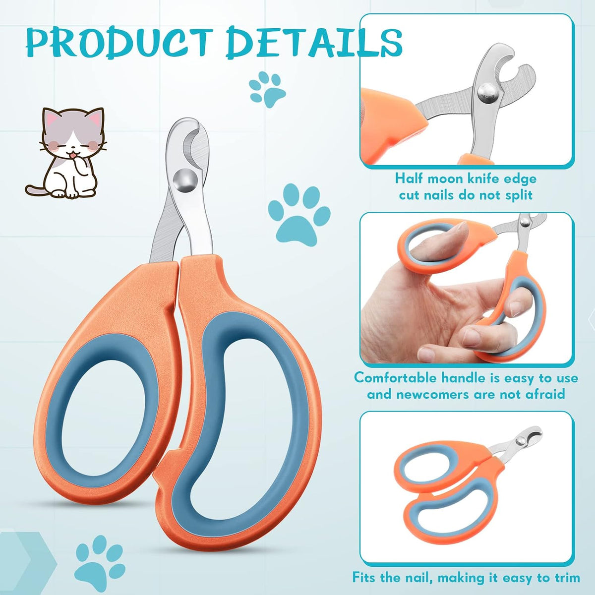therwen 24 pcs cat nail clipper bulk, moon-shaped, close-up detail