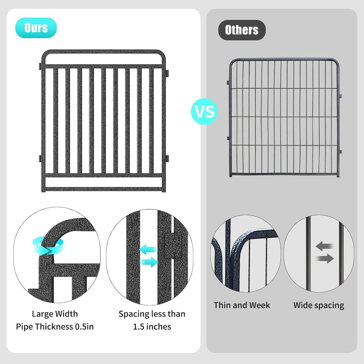 dog playpen outdoor (silver, 40'', 16 panels-36.8ft(l)-includes 2, side view