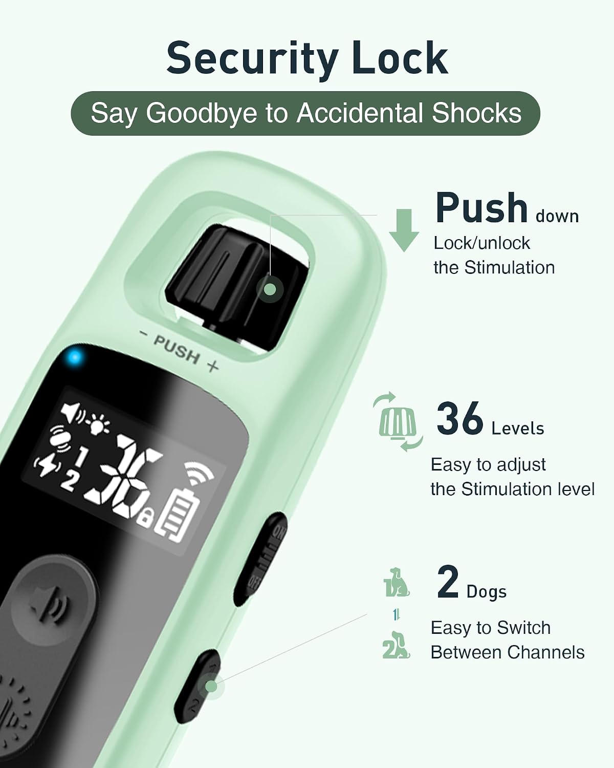 abbidot shock collar for 2 dogs, 3300 ft, close-up detail