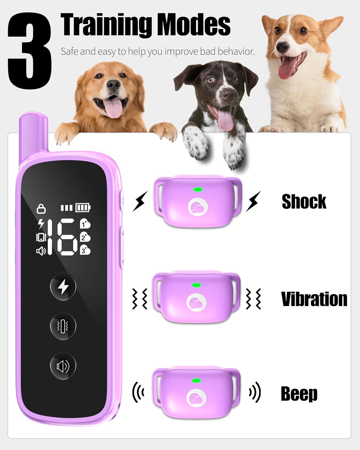 shock collar for dogs 3pack, 2600ft dog shock shown in use