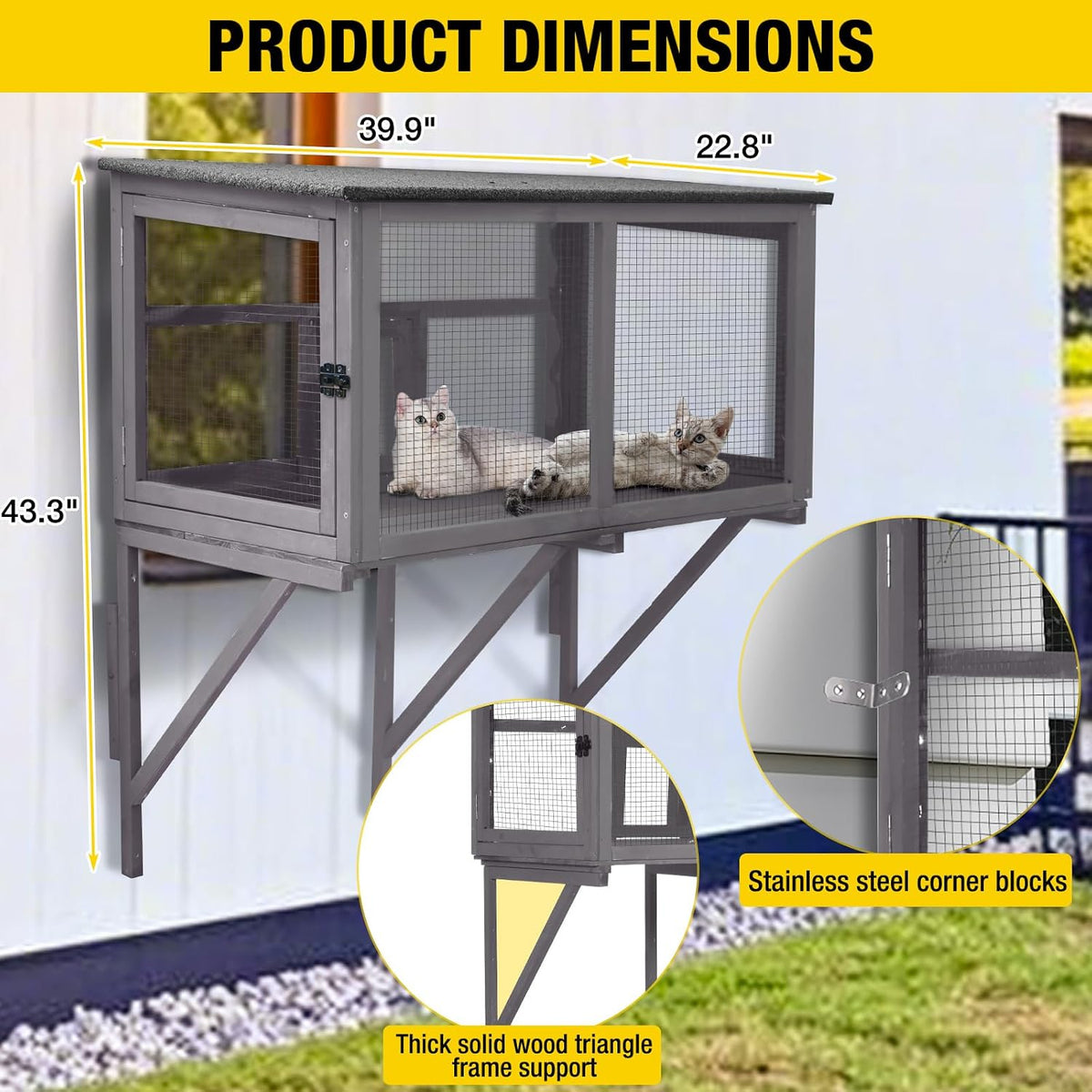 aivituvin catio outdoor cat enclosure, cat window box shown in use