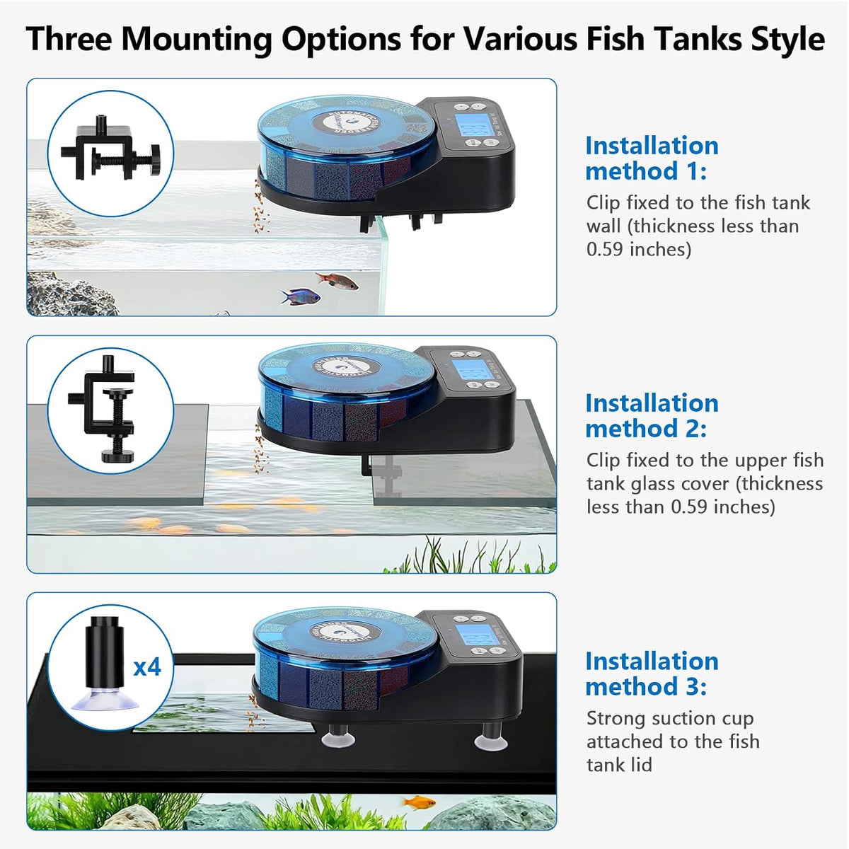 fishkeeper automatic fish feeder for aquarium, rechargeable auto, close-up detail