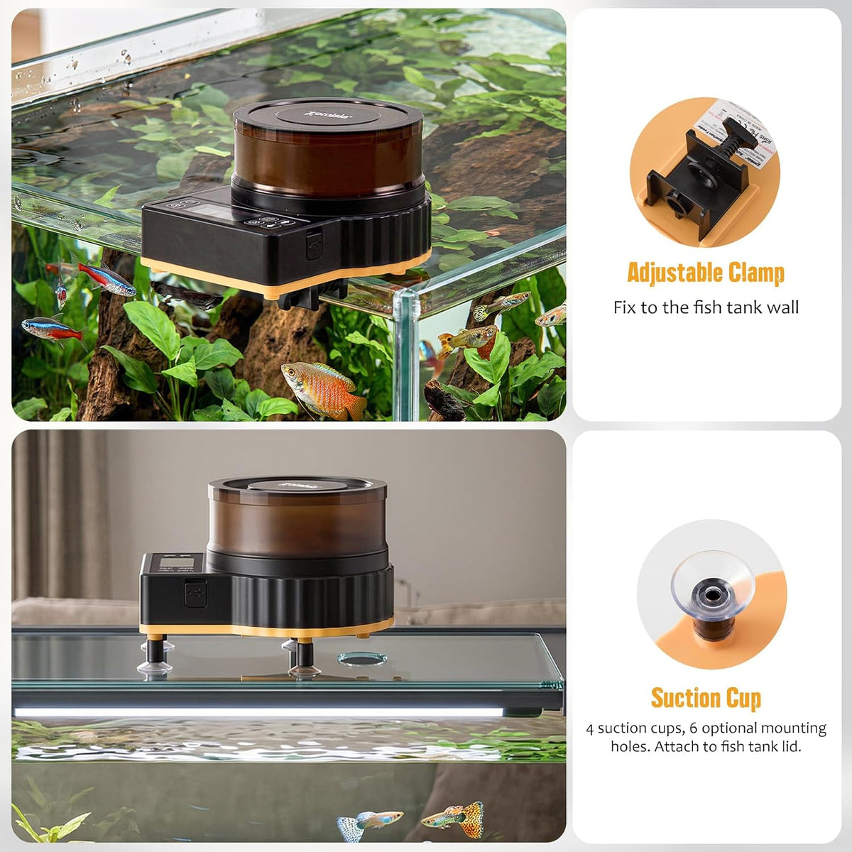 zomisia rechargeable 200ml automatic fish feeder for aquarium, side view