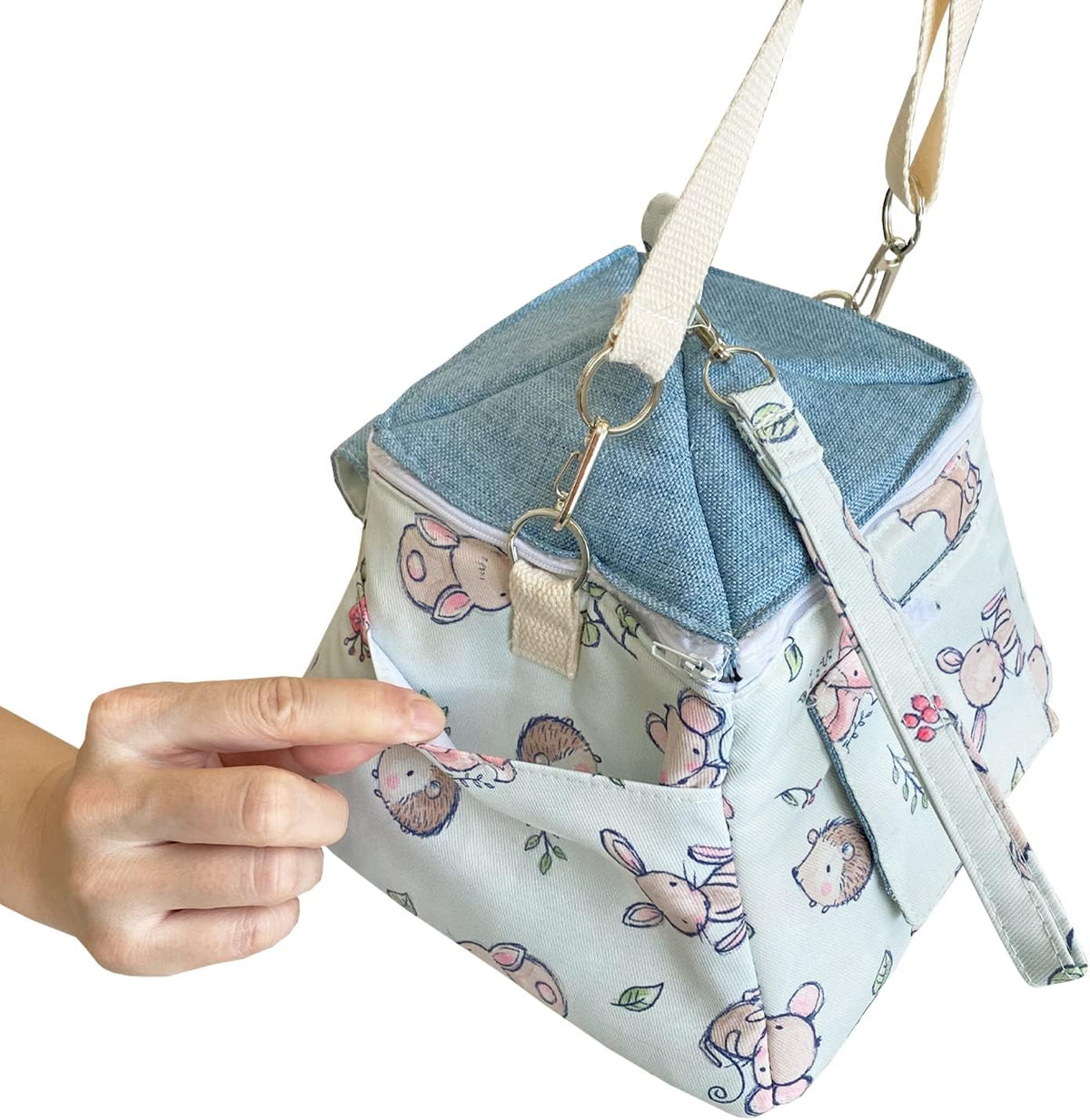 portable outgoing flannel hedgehog carry carrier bag house, side view