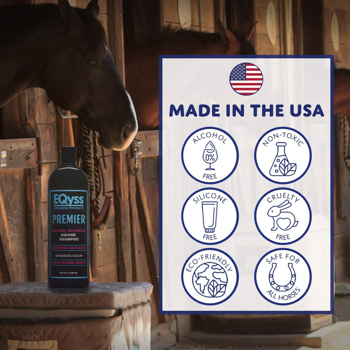 (3 pack) eqyss premier equine horse shampoo, side view