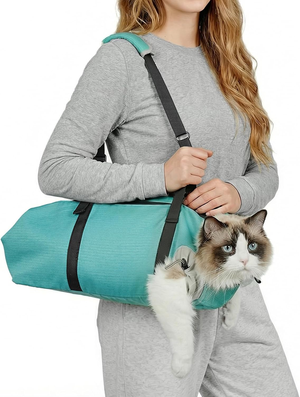cat carrier pouch, soft cat grooming restraint bag, main product view