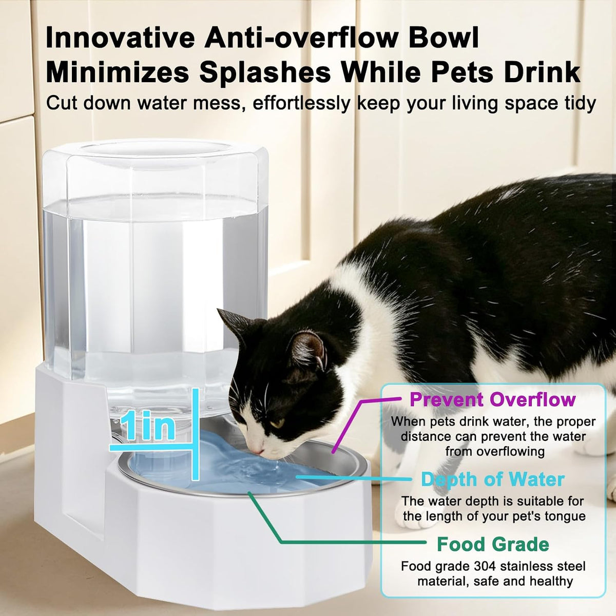 sfozstra 4l stainless steel gravity water dispenser:cat bowl, close-up detail