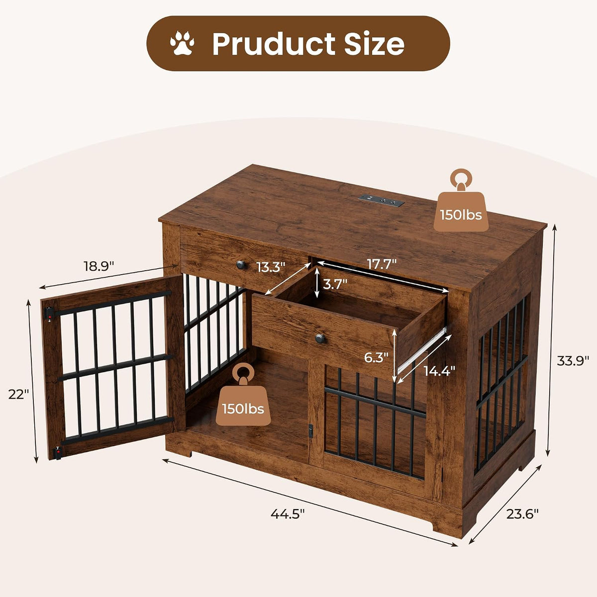 44'' dog crate furniture large wooden dog kennel, package contents
