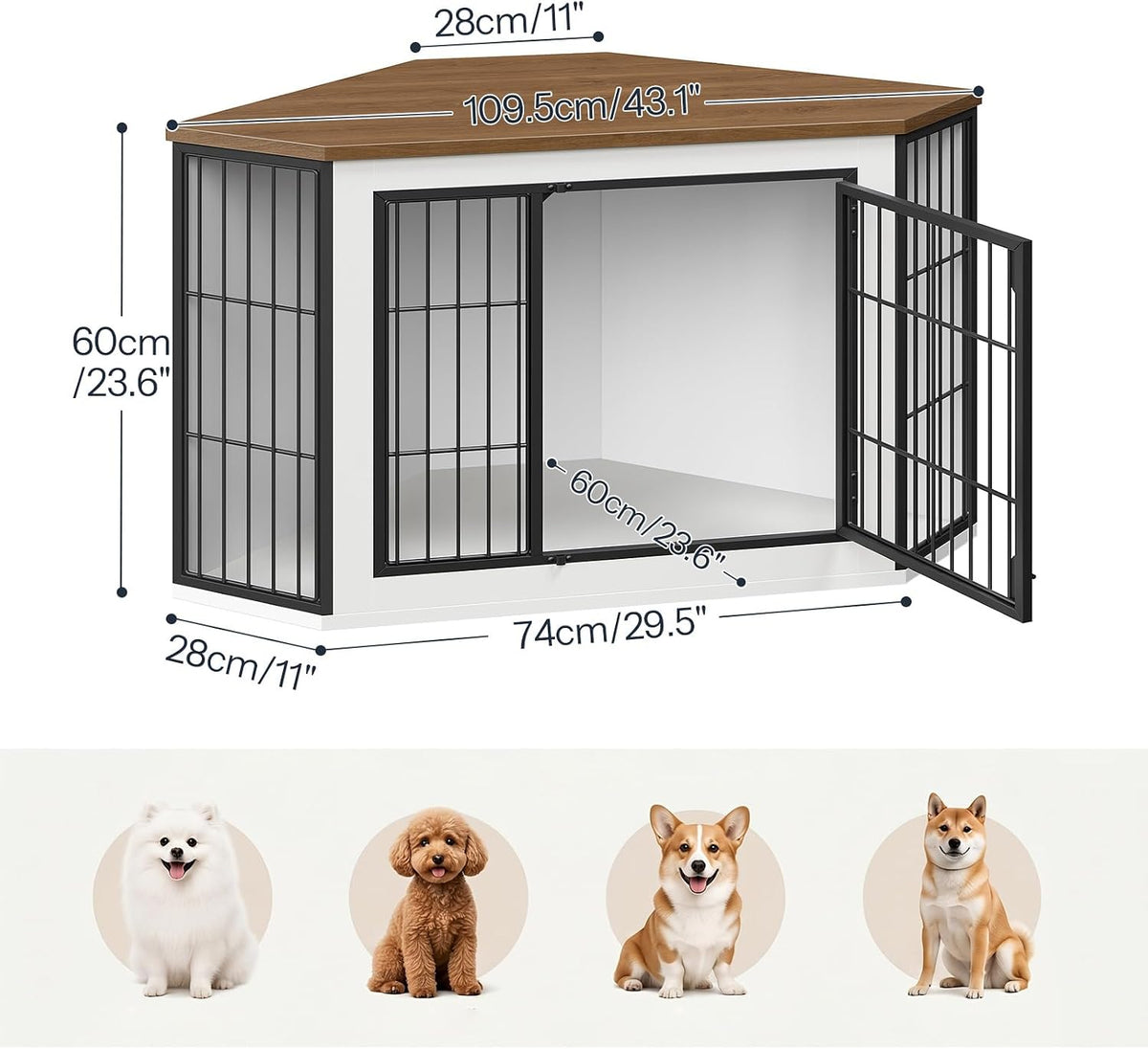 hoobro corner dog crate furniture, decorative dog kennel shown in use