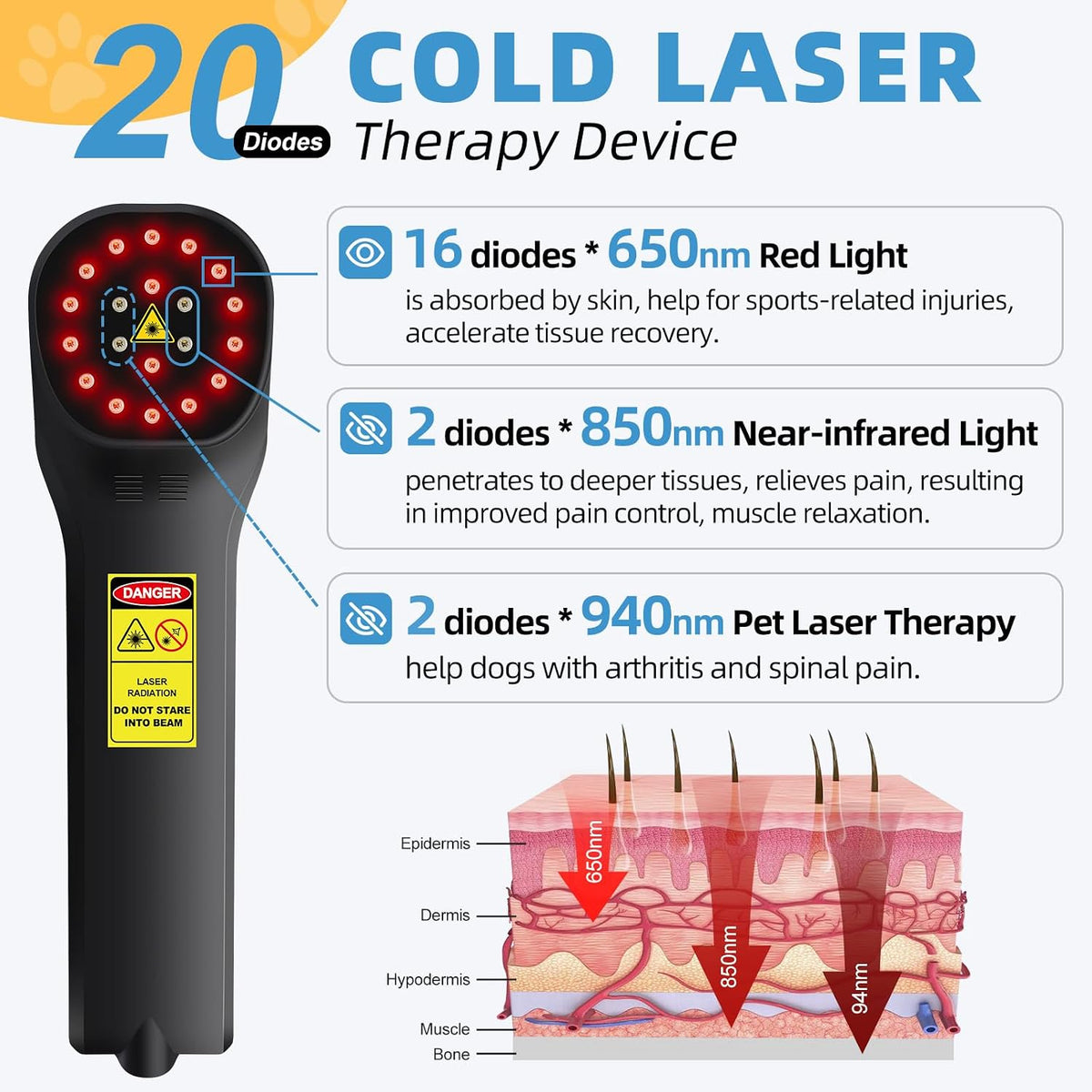 cold laser therapy for dogs, low level laser shown in use